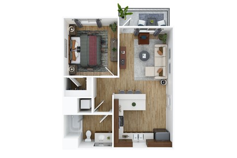 Floor plan for 1 bed, 1 bath, 590 sqft